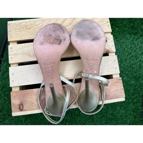 ALDO Ankle Strap Heels- Gold/Rhinestone-Size 40EU/ 9W - Picture 8 of 10